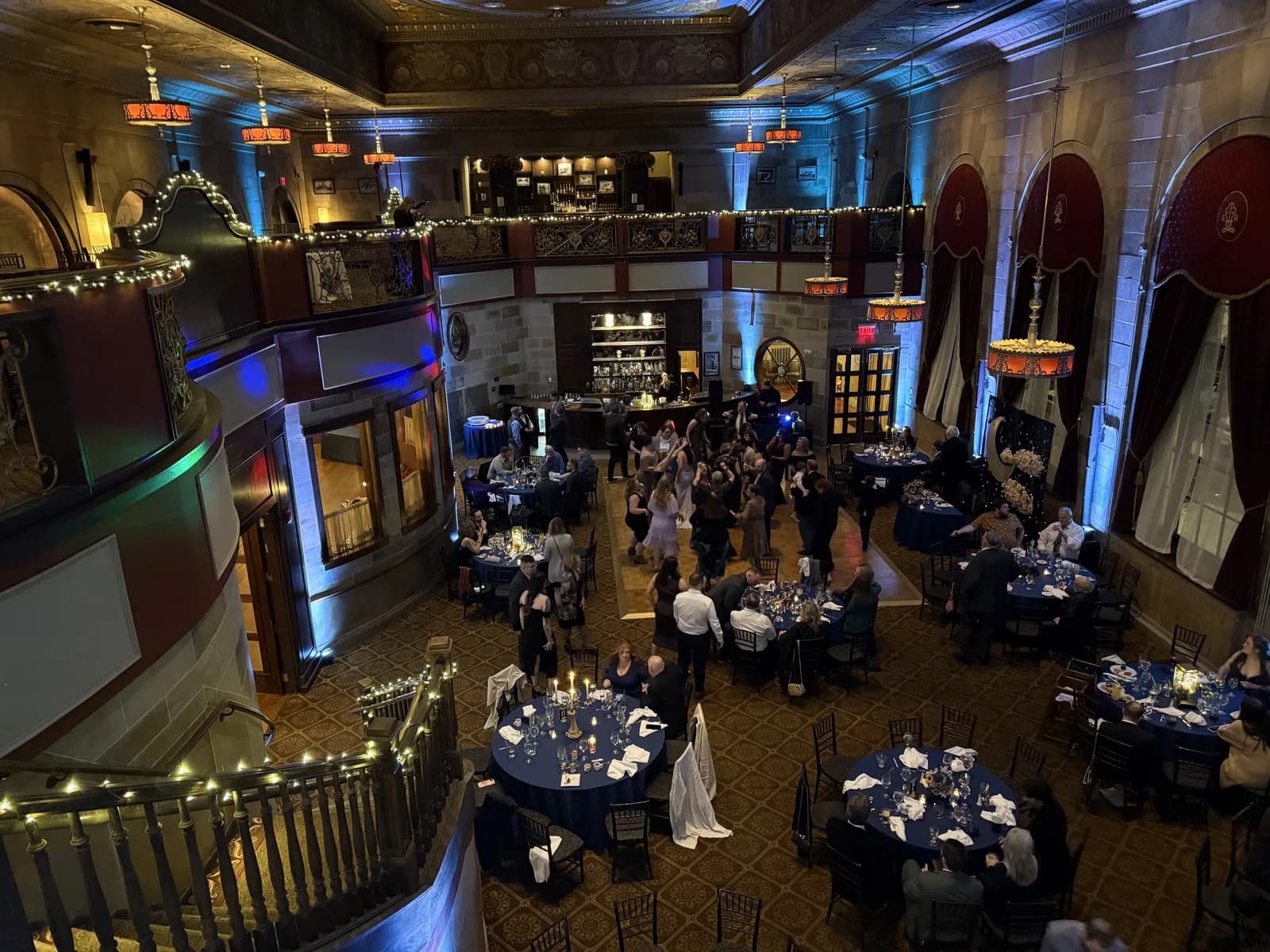 The Society Room dance floor lit for a wedding celebration