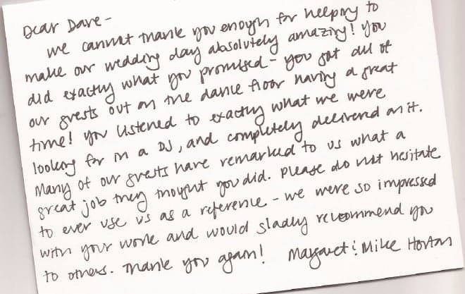 Thank-you note from Margaret and Mike Horton